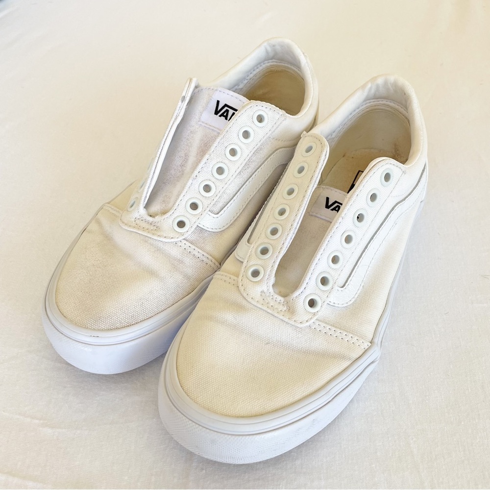 Vans White Canvas Old Skool Sneakers Shoes in True White